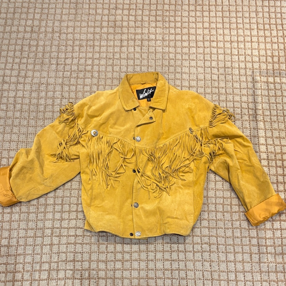 Vintage Mustard Leather Jacket with Fringe